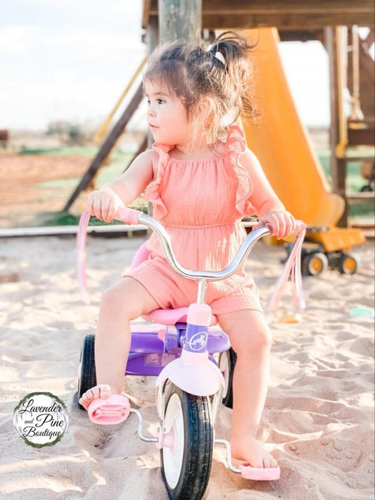 Coral Ruffle Linen Romper