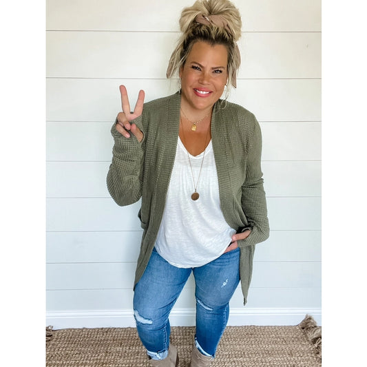 Plus Size-Pine Waffle Knit Sweater