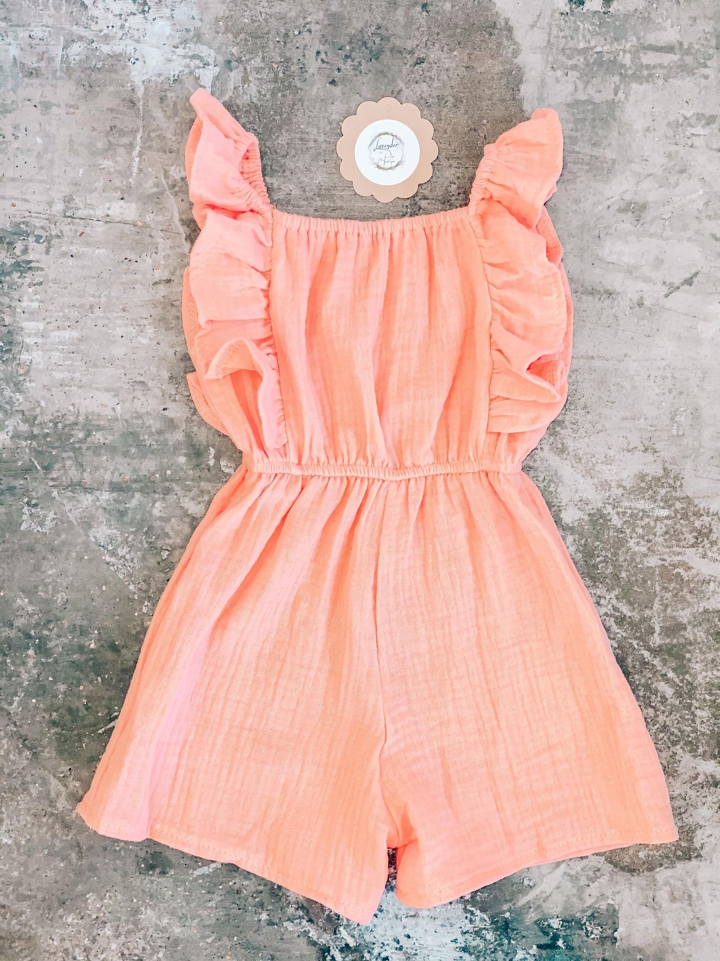 Coral Ruffle Linen Romper