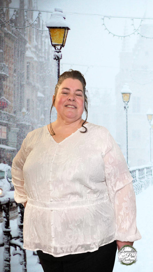 Plus Size-Beige Shimmer line Ruffled