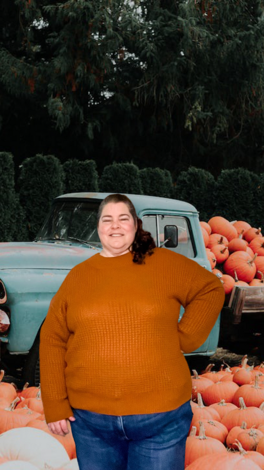 Plus Size-Rust Waffle Knit Sweater