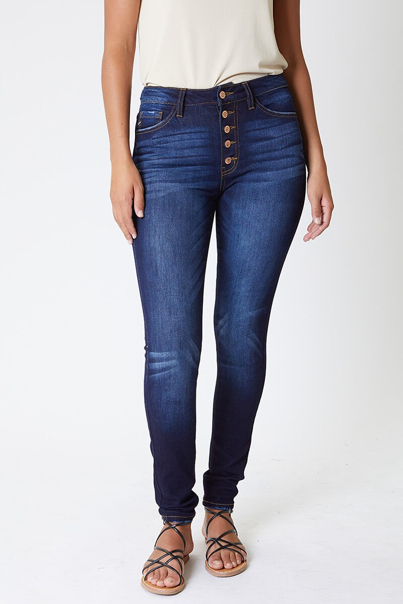 Kancan-Denim Button Fly Skinny Jeans