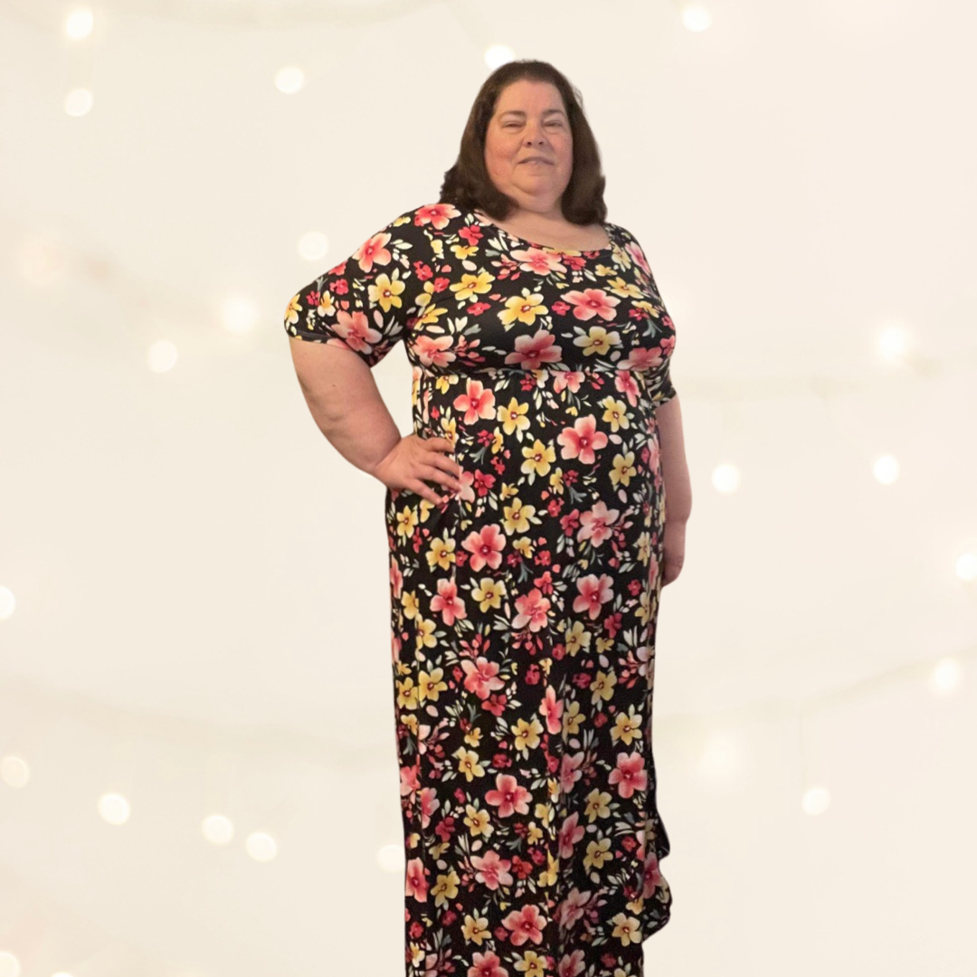 Plus Size-Black Floral Maxi