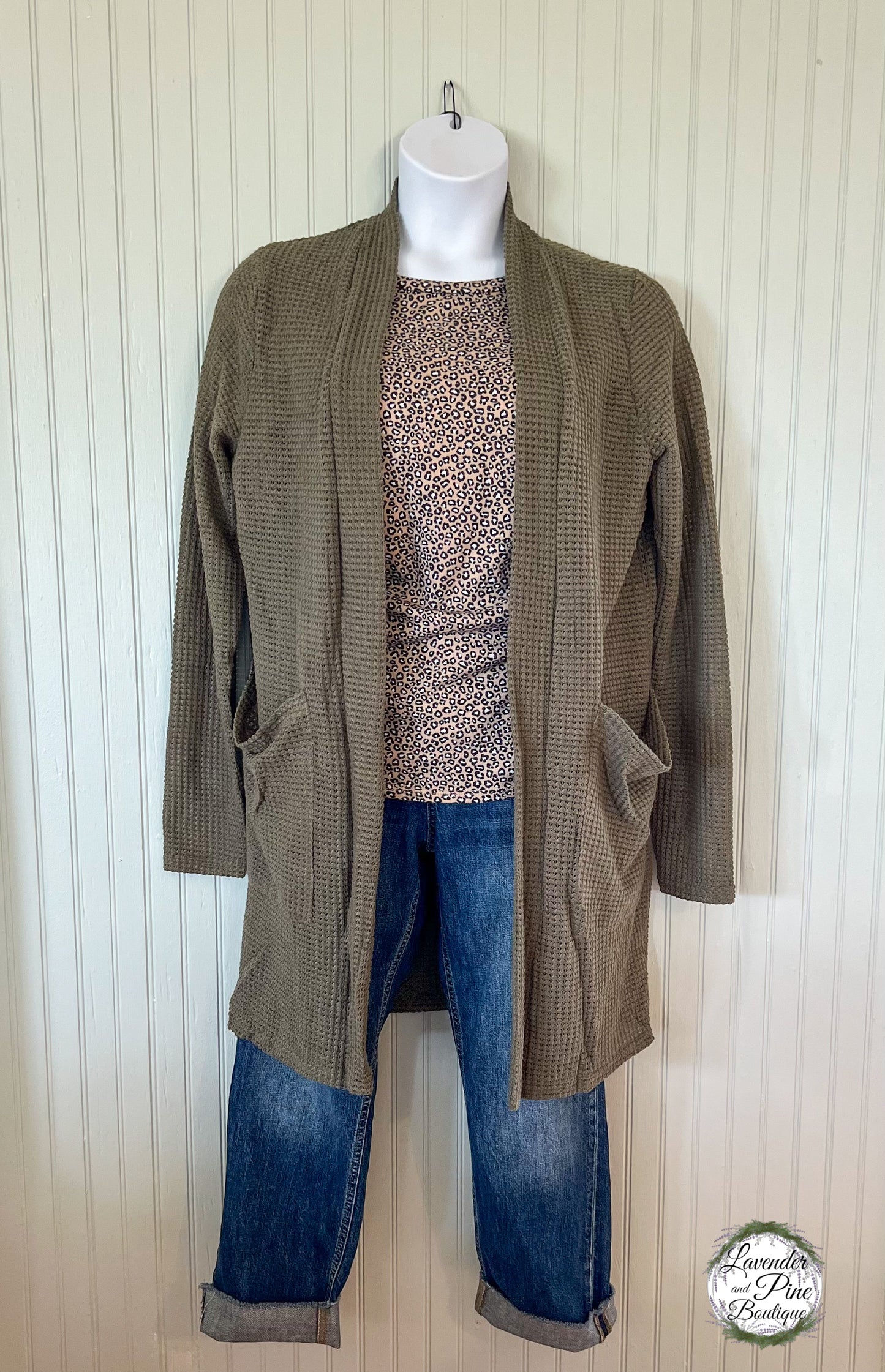 Plus Size-Pine Waffle Knit Sweater