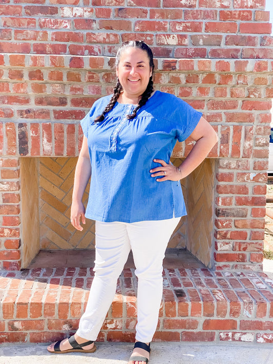 Plus Size-Denim Button Front