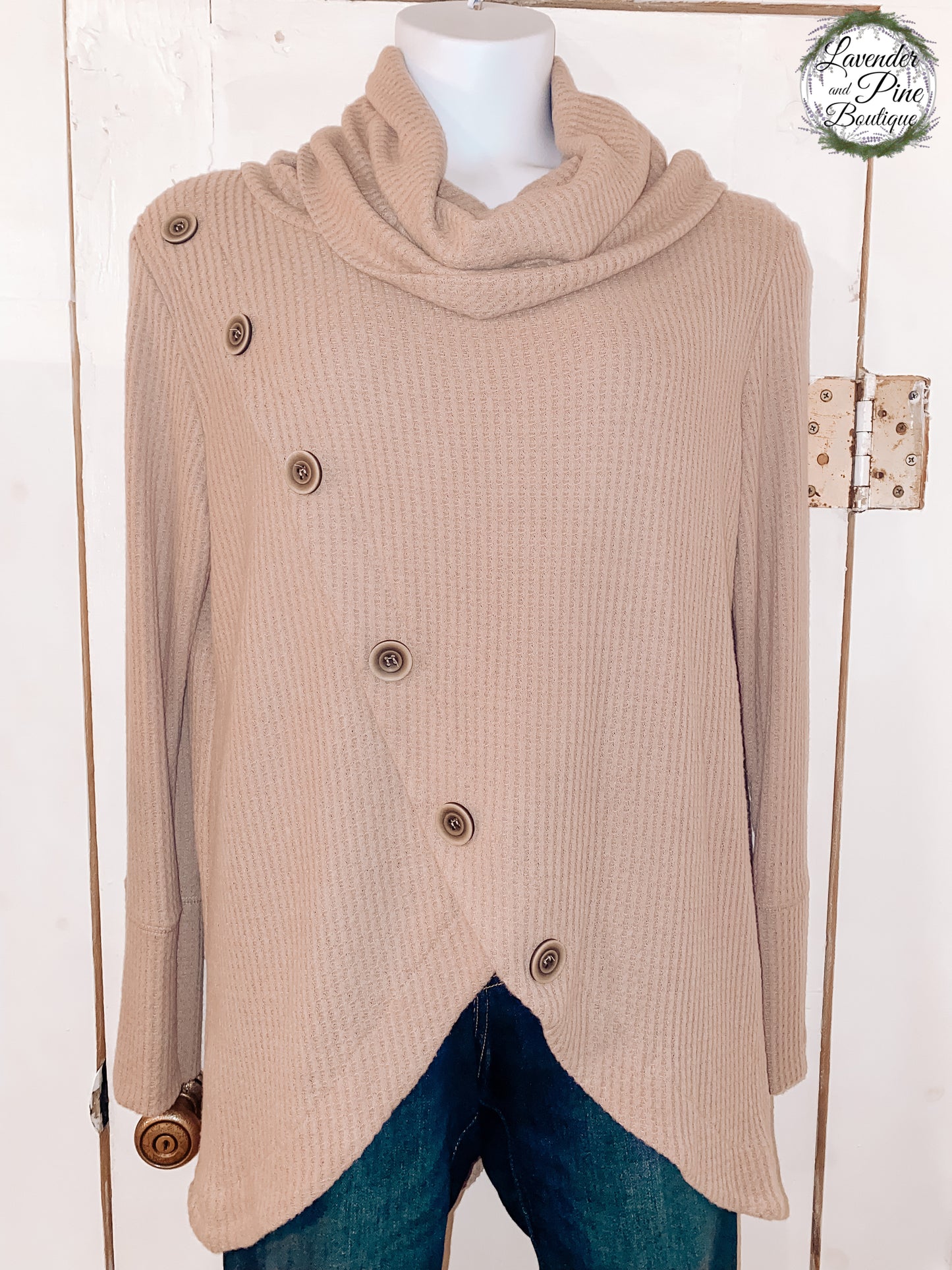 Plus Size- Turtleneck Mocha Button Sweater