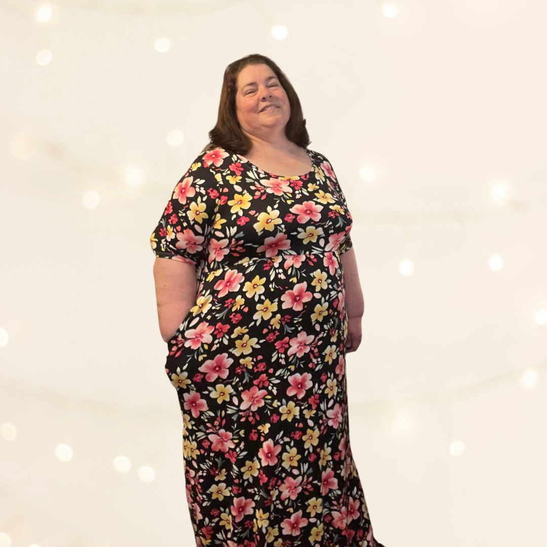 Plus Size-Black Floral Maxi