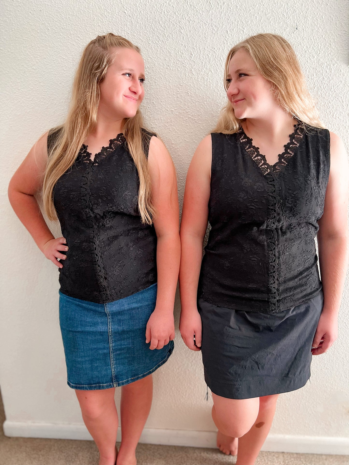 Black Scalloped V Neck Tank