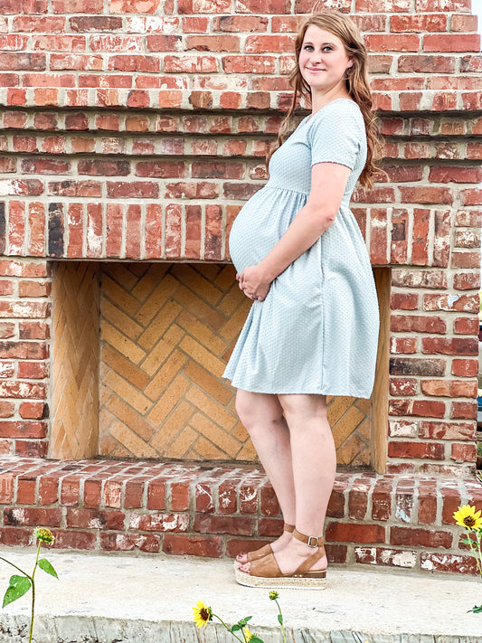 Sage Swiss Dot Materinty Dress