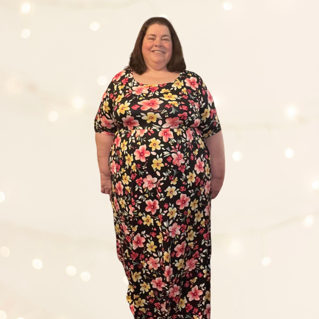 Plus Size-Black Floral Maxi