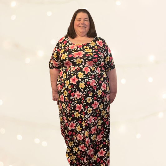 Plus Size-Black Floral Maxi