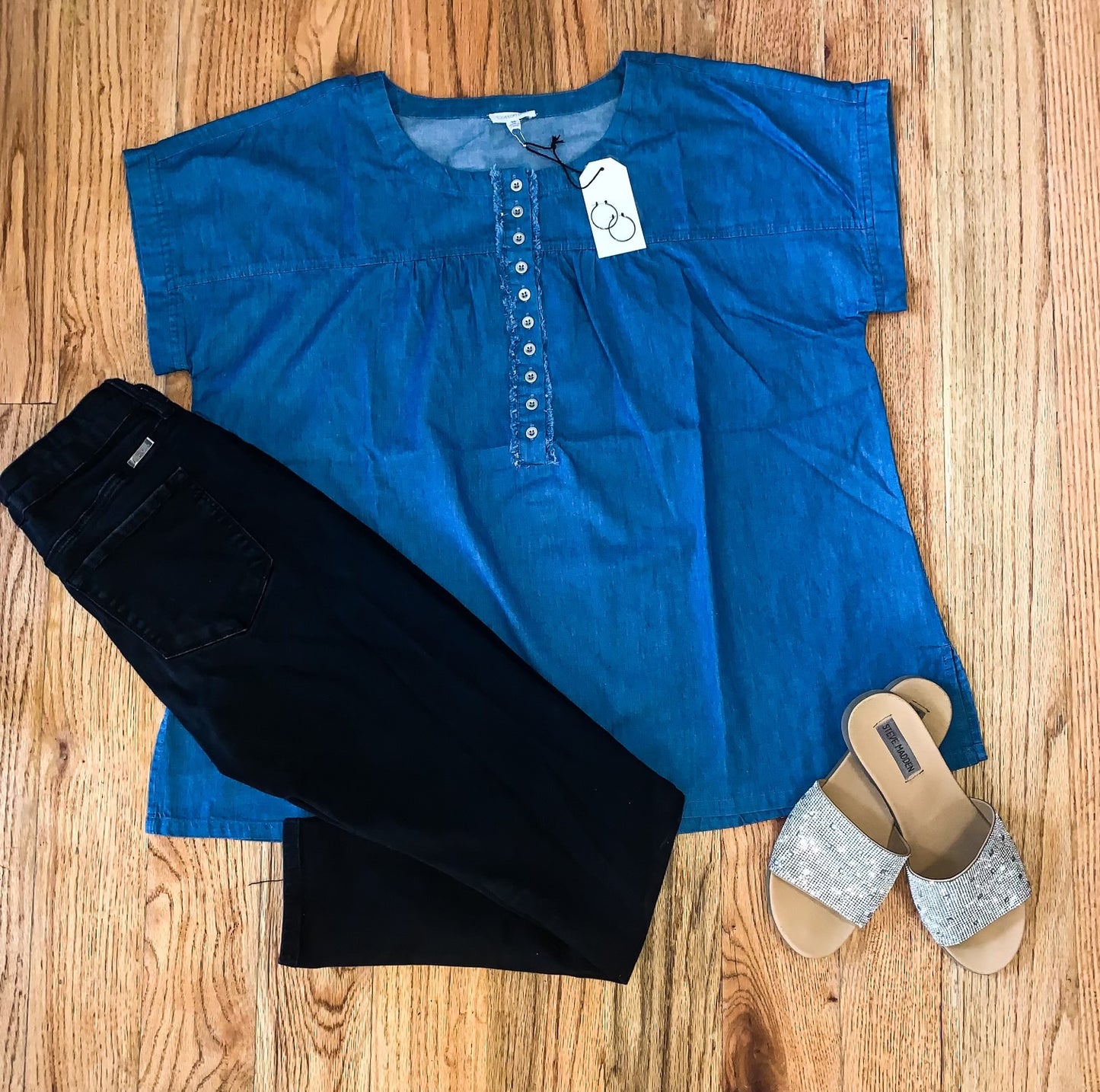 Plus Size-Denim Button Front