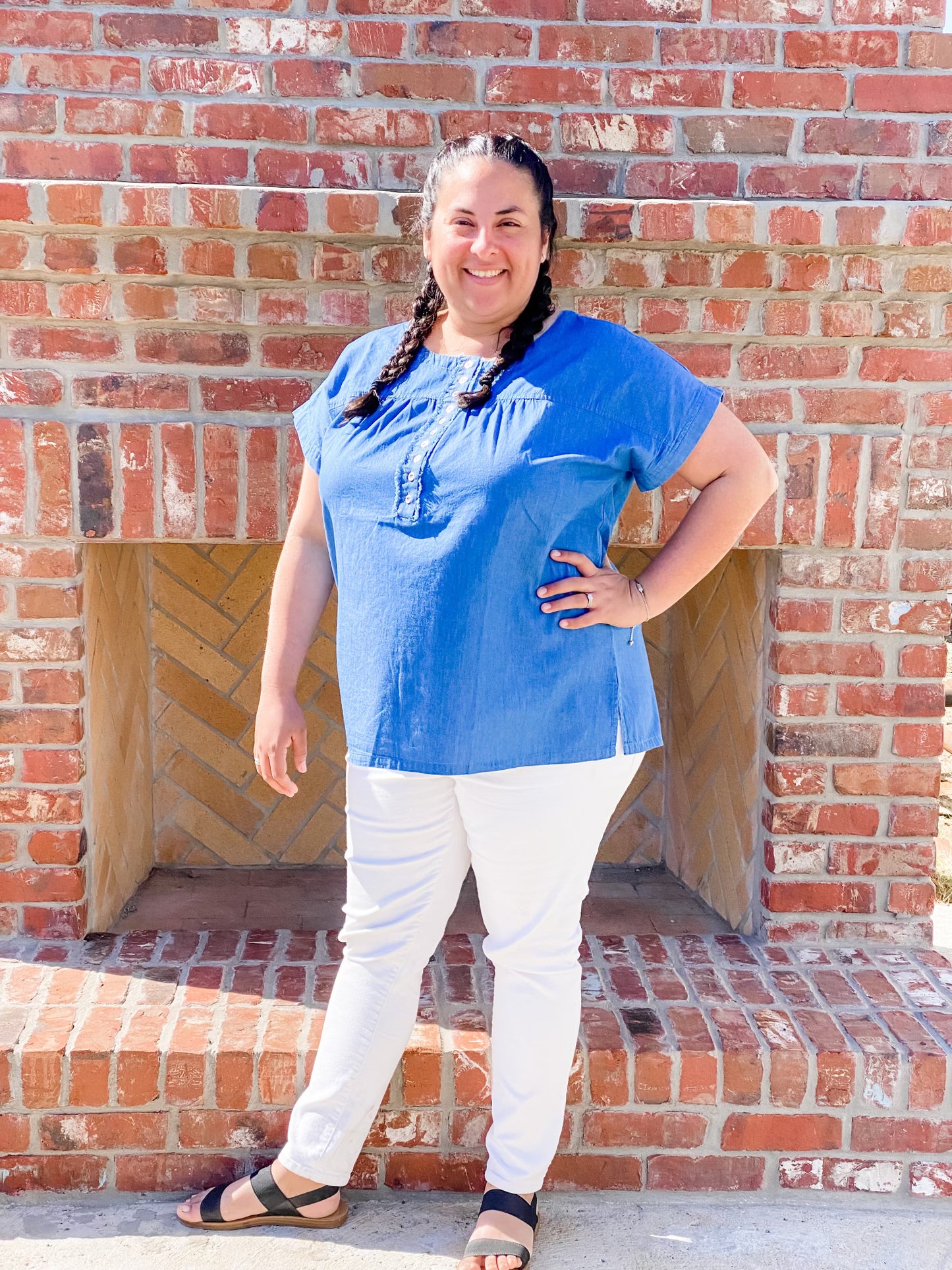 Plus Size-Denim Button Front