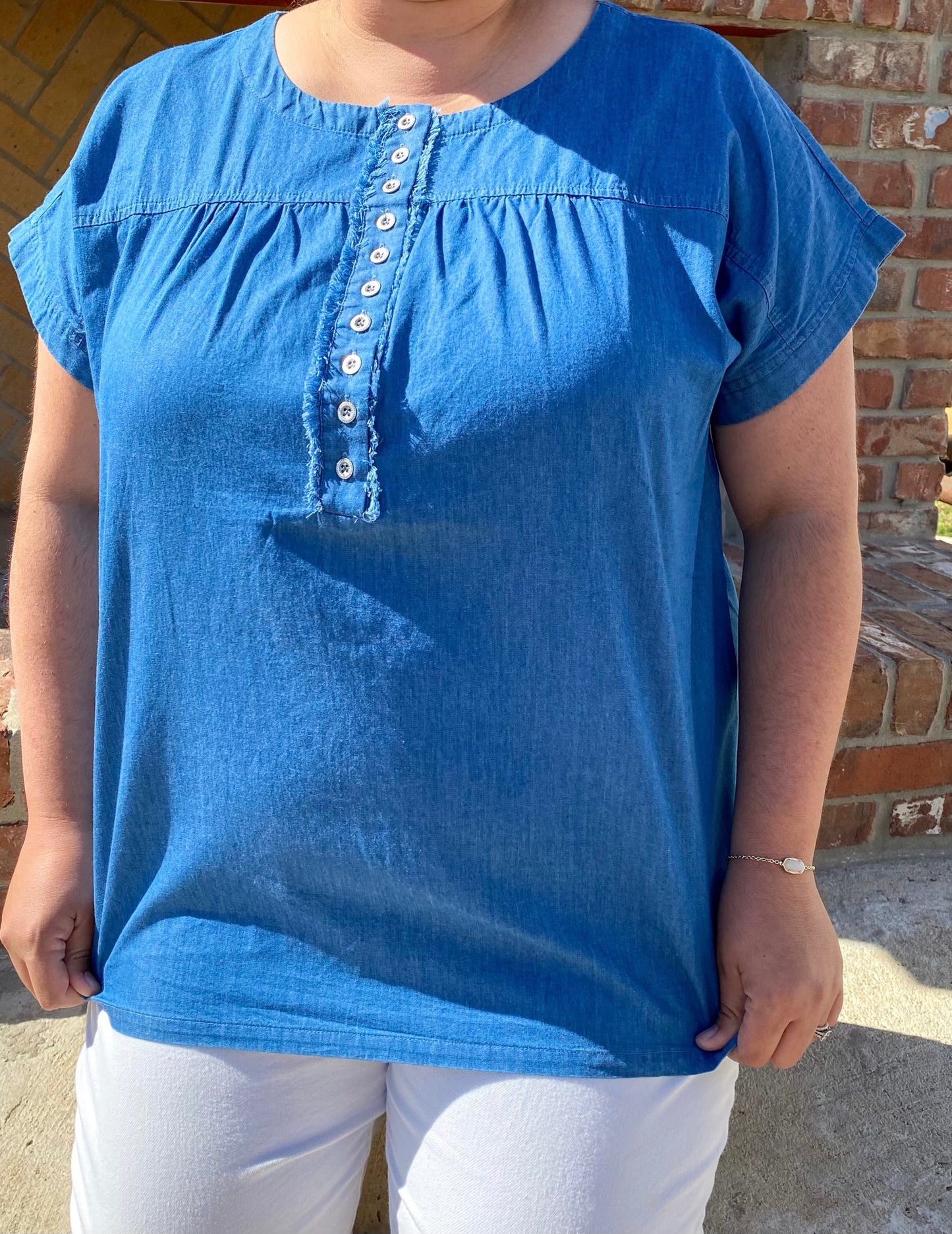 Plus Size-Denim Button Front