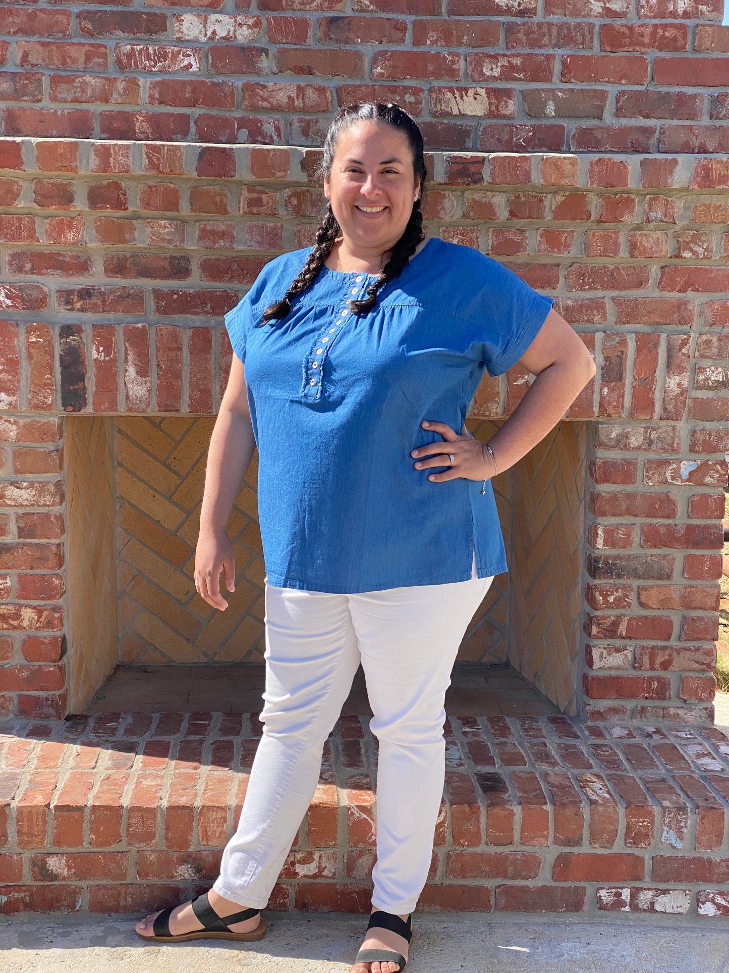 Plus Size-Denim Button Front